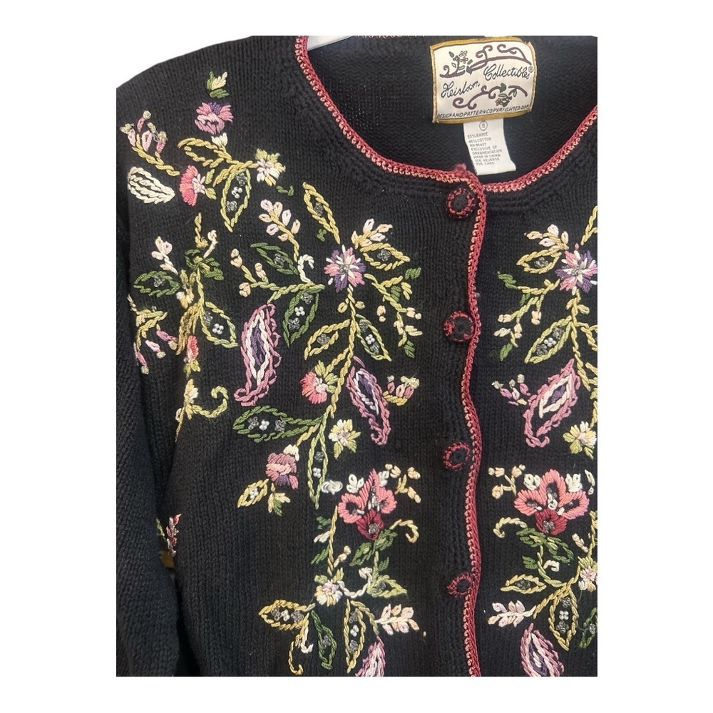 Vintage Heirloom Collectibles Floral Embroidered Cottagecore Boho Cardigan CA1 - Picture 3 of 7
